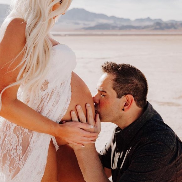 Strapless See Through Lace Maternity Photography Gown Split Front Dress SIZE M - Picture 1 of 5